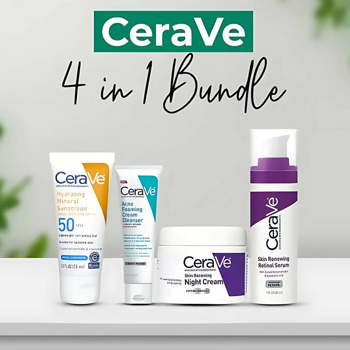 Cerave 4 In 1 Skincare Kit Night Cream, Sunblock, Cleanser & Serum For Radiant Skin